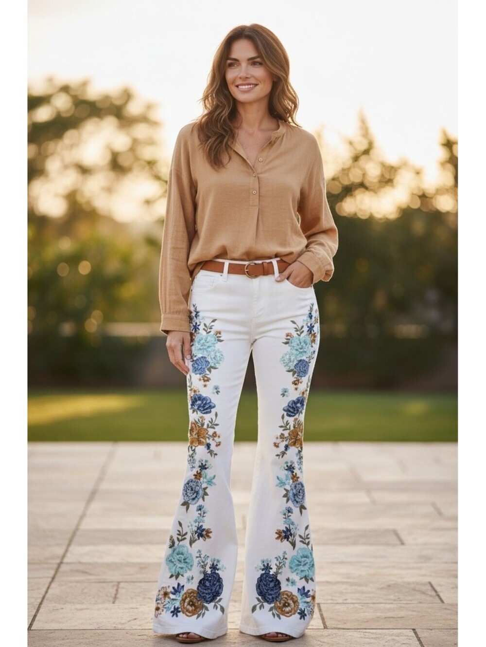 Driftwood Womens Jeans “Farrah” W25 L34, Embroidered Stretch Denim, Bohemian